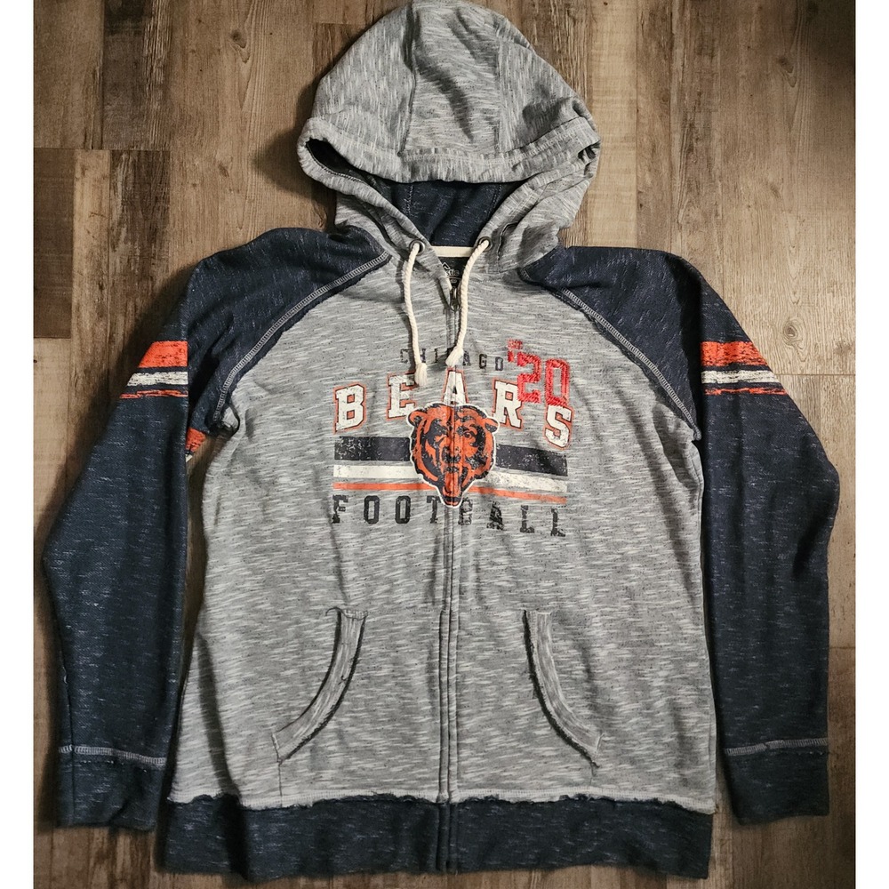 Majestic Chicago Bears Hoodie Women XXL Grey Navy Zip Slub Knit Raglan Graphic